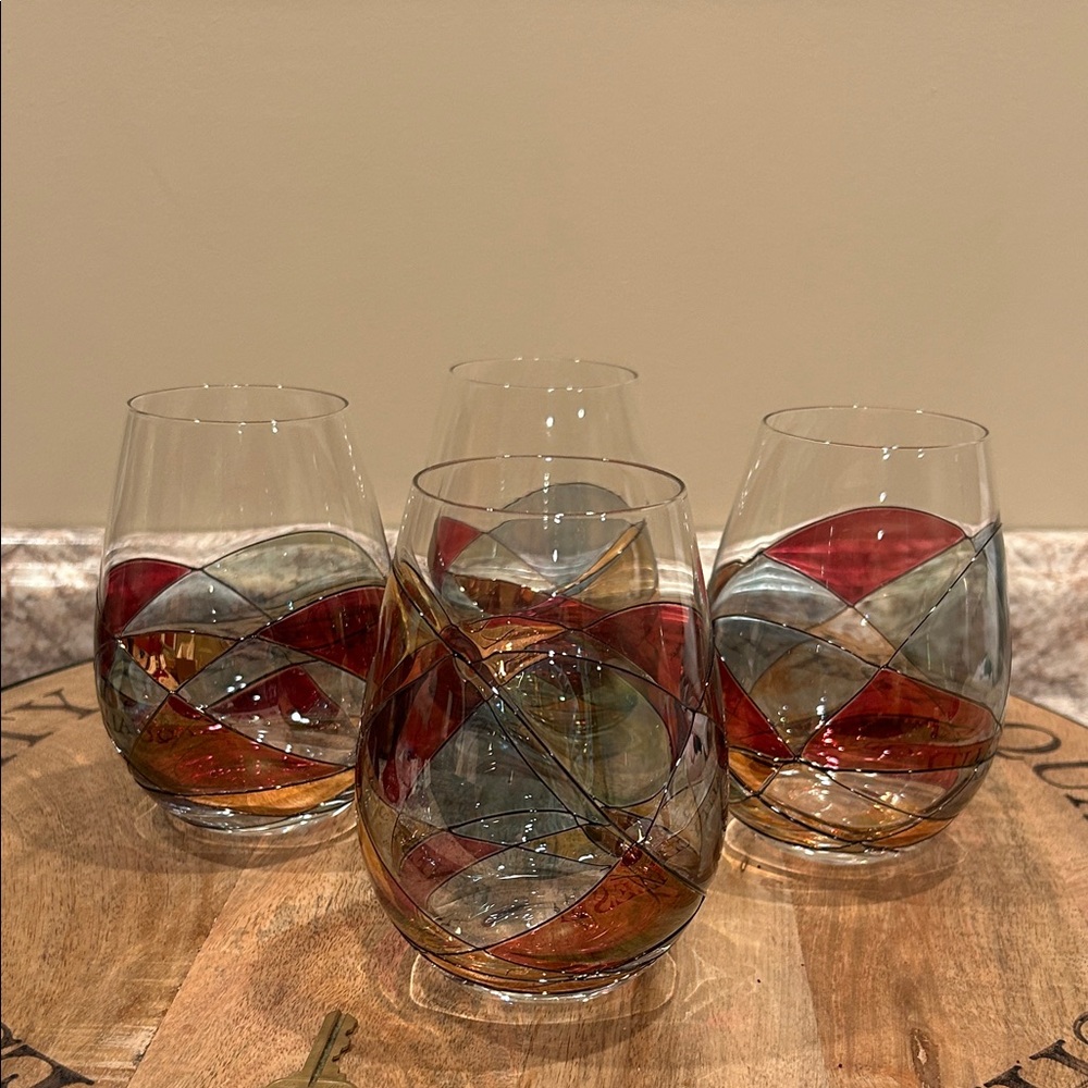 Cornet B Colorful Swirl Stemless Wine Glasses Set of 4